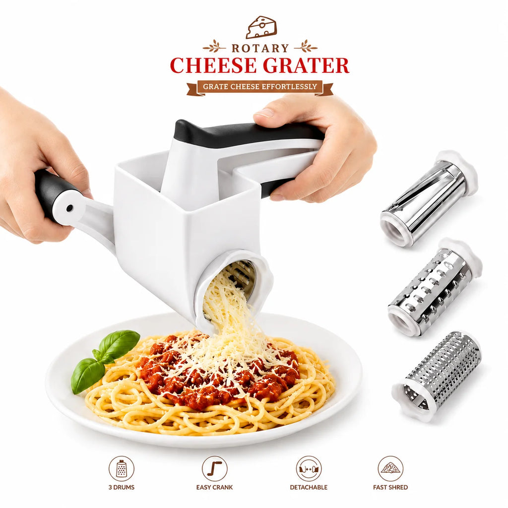 Handheld Rotary Cheese Grater – 3 Drum Vegetable Slicer Rotary Cheese Grater Axl