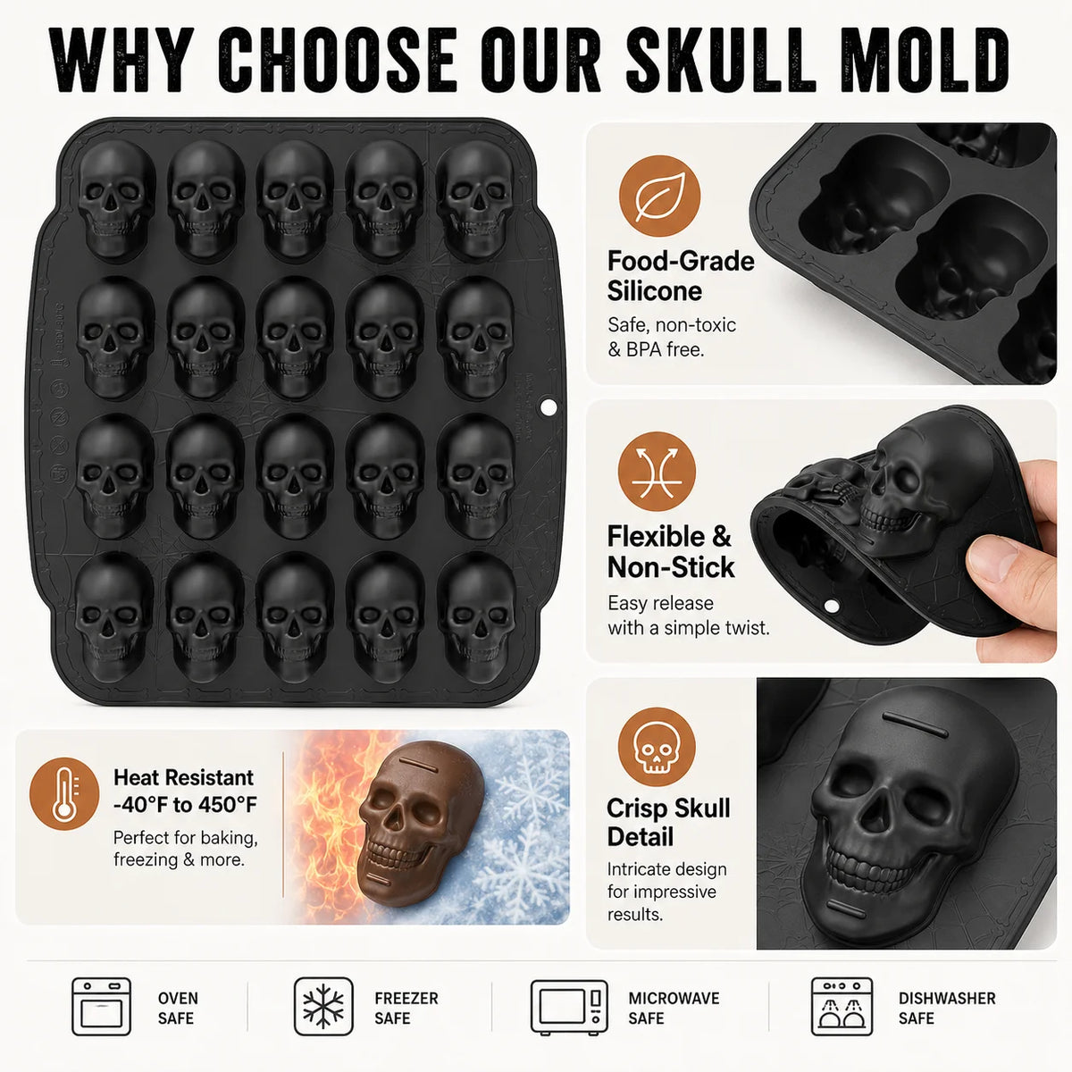 Skull Silicone Mold 6 & 20 Cavity – Halloween Baking Pan Silicone Baking Mold Axl