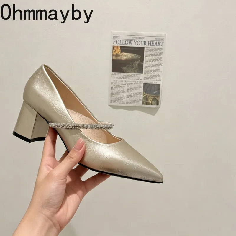 Rhinestone Strap Women's Mid Heel Pumps – Wedding & Office Mid Heel Pumps Axl