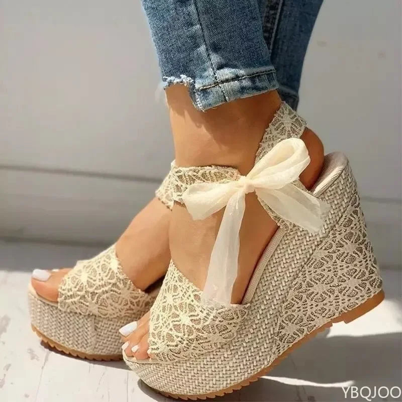 Women's Platform Wedge Sandals – Lace-Up Open Toe High Heels Platform Wedge Sandals Axl
