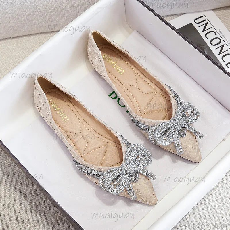 Rhinestone Bow Ballet Flats – Pointed Toe Crystal Women's Shoes Ballet Flats Axl