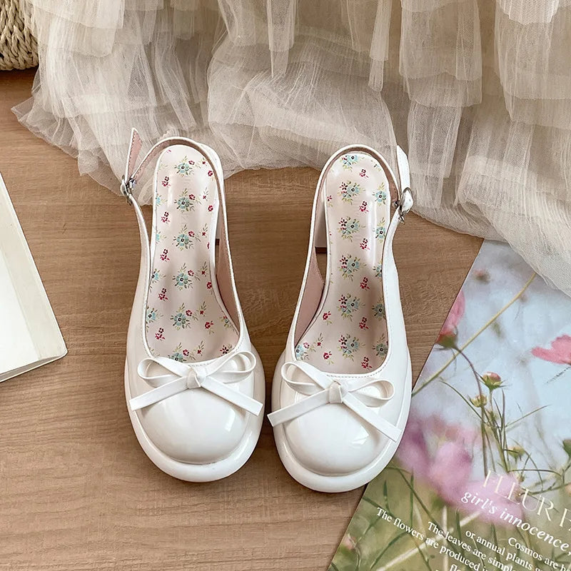 Women's Butterfly-Knot Closed Toe Thick Heel Slingback Sandals Women's Heeled Sandals Axl Beige 35