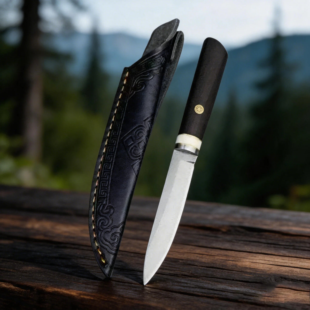 Fixed Blade Camping Knife – Wood Handle & Leather Sheath Fixed Blade Knife Axl