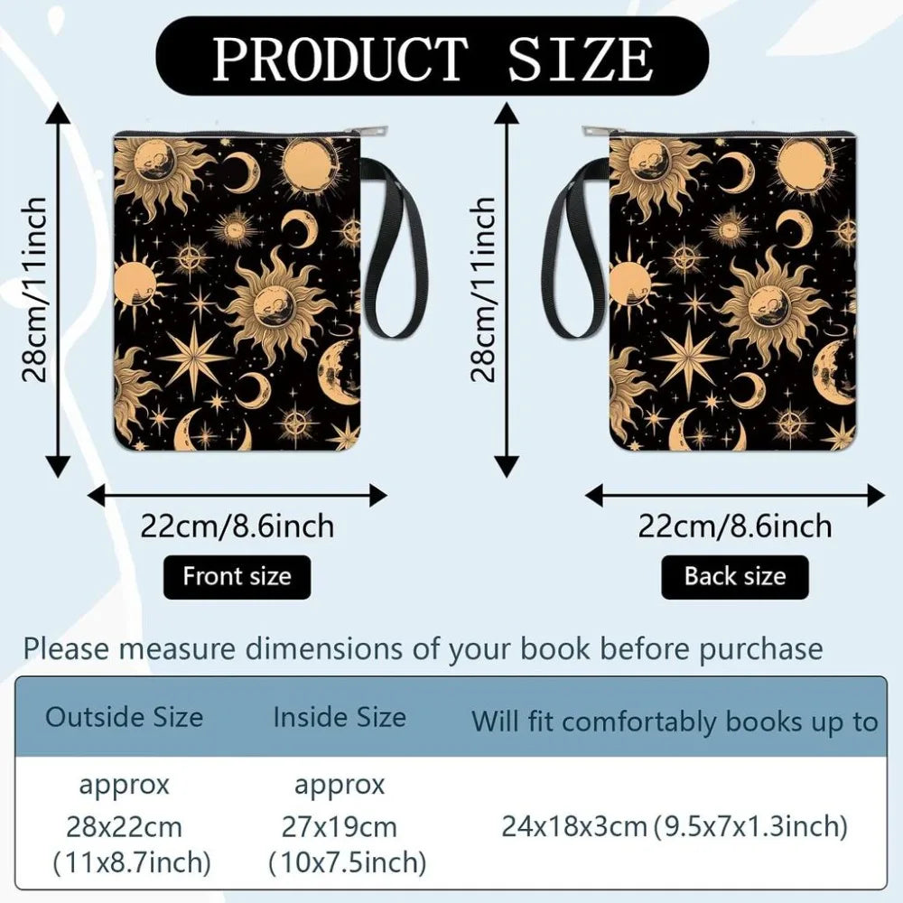 Book Sleeve with Zipper – Sun Moon Stars Waterproof Pouch Book Sleeve Axl