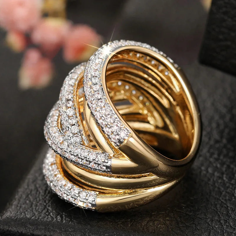Huitan Multi-Layer Sparkling CZ Ring – Women's Wedding Band Fashion Ring Axl