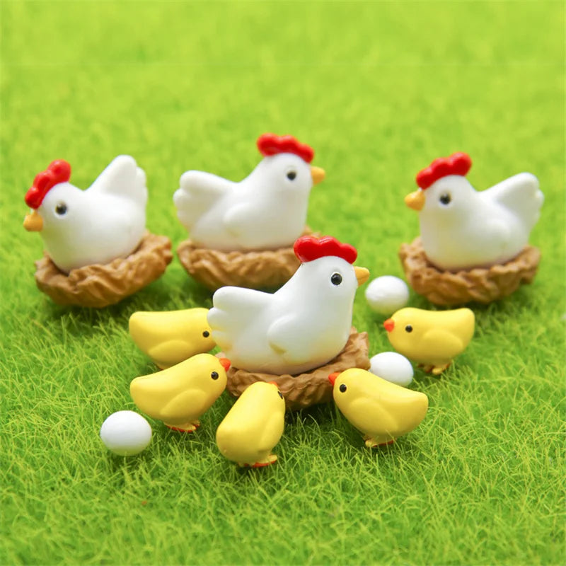 10-Piece Miniature Hen Chick Egg Nest Figurine Set | 1:12 Scale Miniature Figurine Set Axl