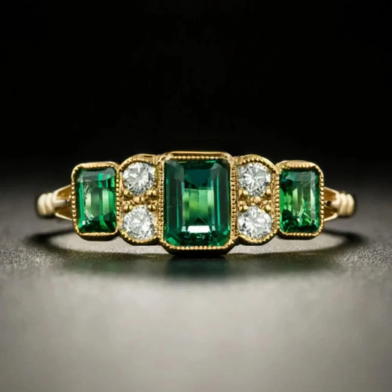 Huitan Vintage Geometric CZ Women's Ring – Gold Tone Party Ring Fashion Ring Axl