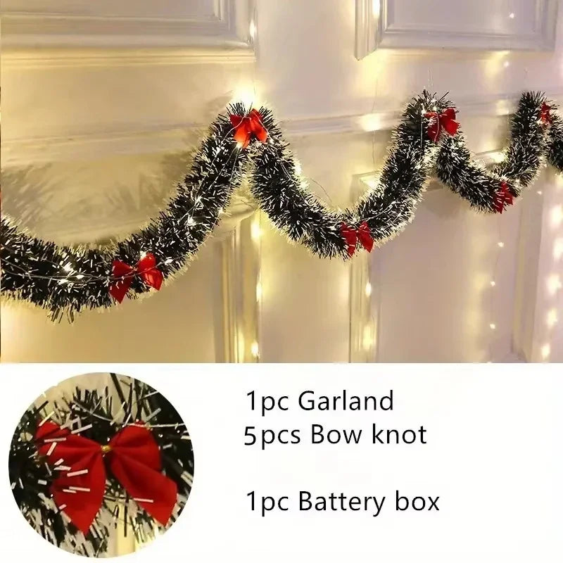 2m LED Christmas Tinsel Garland – Metallic Xmas Fireplace Decor Christmas Tinsel Garland Axl