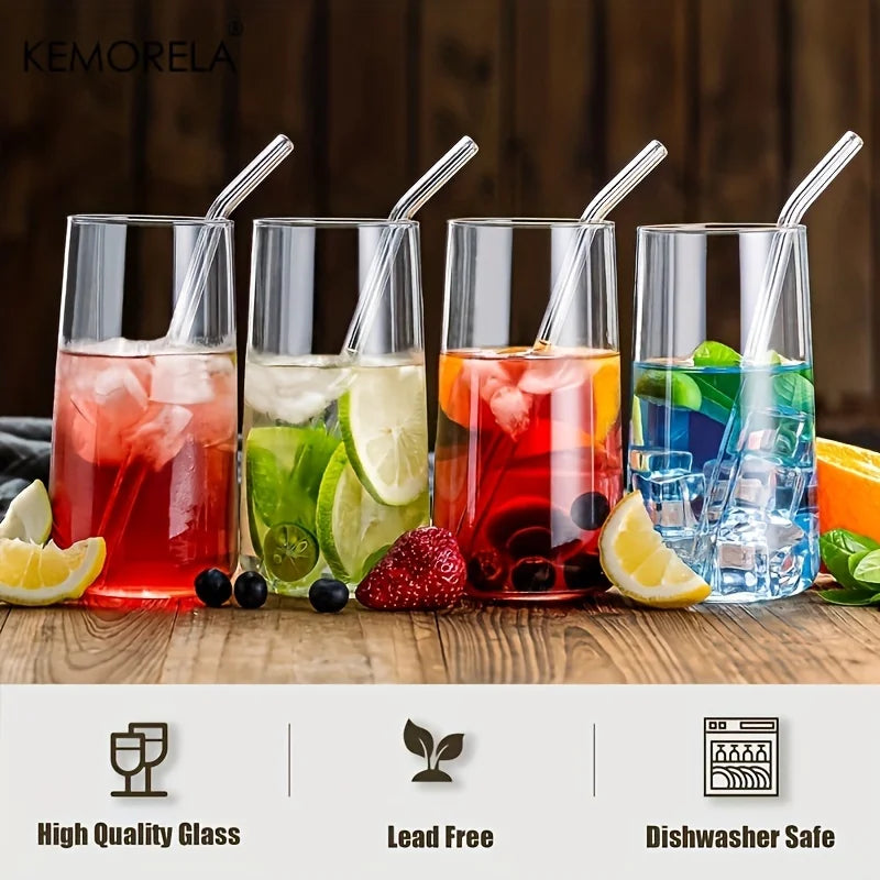 KEMORELA 6-Piece Highball Glass Set with Straws – 15.5 oz Highball Glass Set Axl