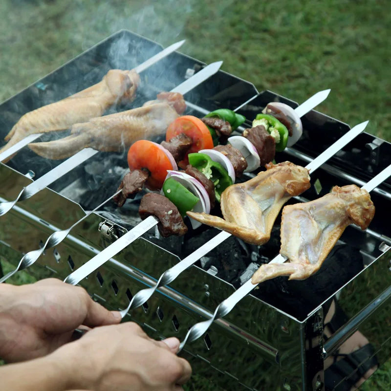Stainless Steel Flat BBQ Skewers 55cm – Kabob Set 6–12 Pcs BBQ Skewer Set Axl