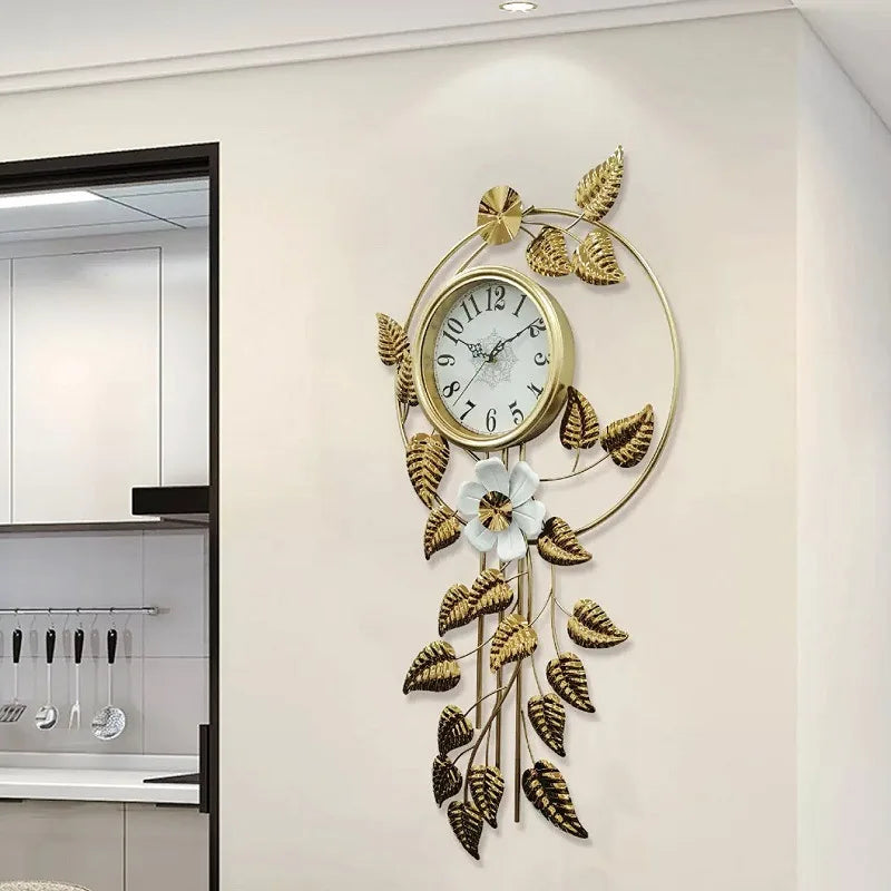 Large Modern Silent Wall Clock – Gold Iron Plant Design 50x100cm Silent Wall Clock Axl