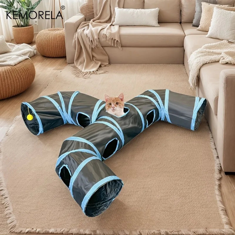 KEMORELA Foldable T-Cross Cat Tunnel Indoor Play Toy Cat Play Tunnel Axl