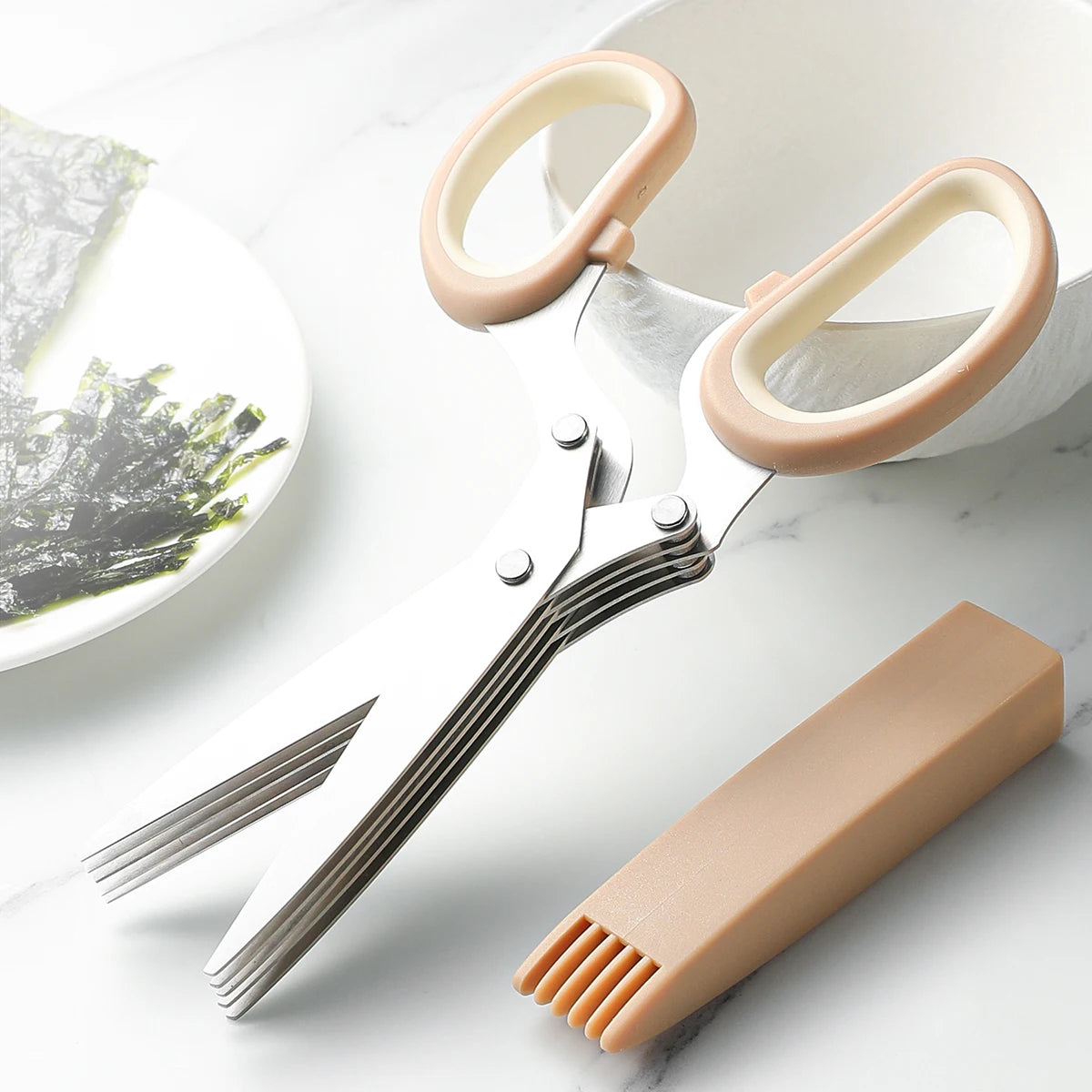 5-Layer Stainless Steel Kitchen Scissors with Lid | Herb Cutter Kitchen Scissors Axl