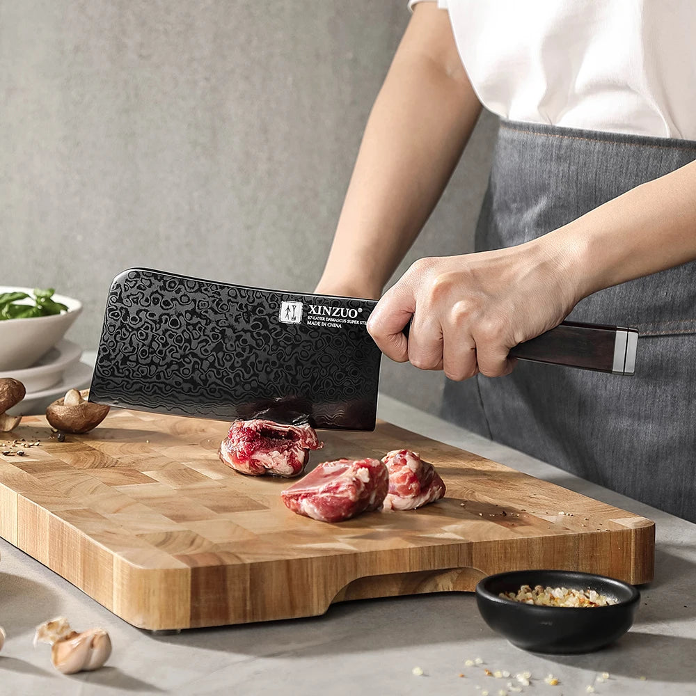 XINZUO 6.5" 67-Layer Damascus Steel Bone Chopper Kitchen Knife Damascus Bone Chopper Axl