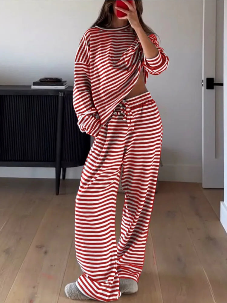 Women's Striped Pajama Set – Long Sleeve 2-Piece Loungewear Women's Pajama Set Axl