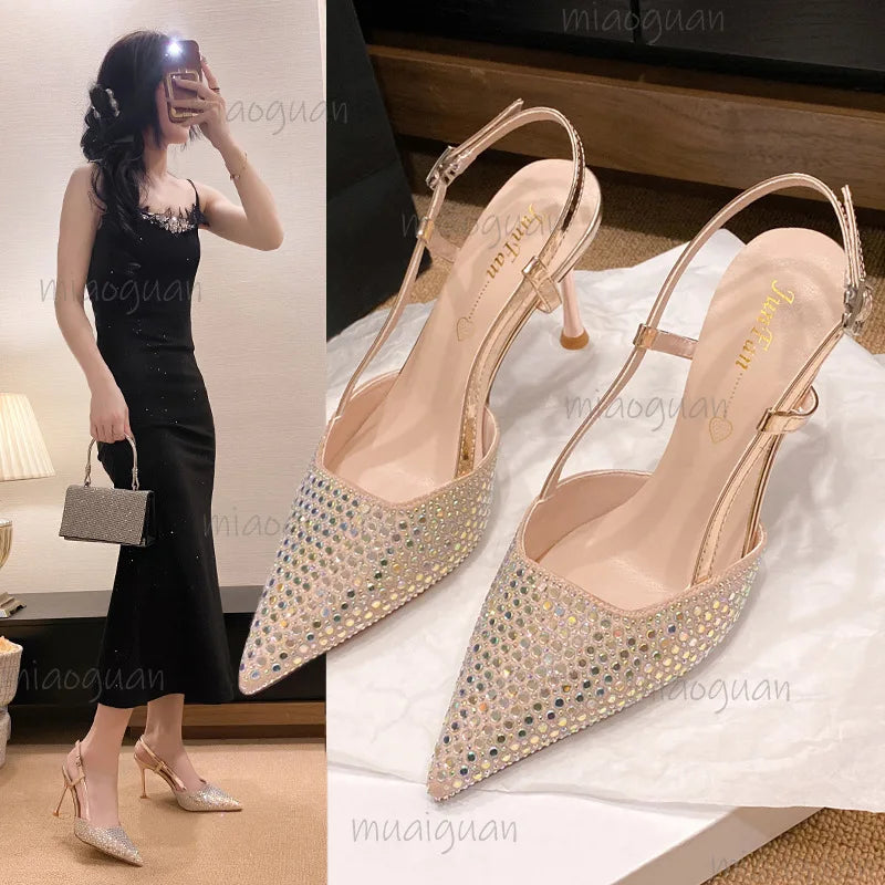 Rhinestone Mesh Slingback High Heels – Women's Party Sandals High Heel Sandals Axl