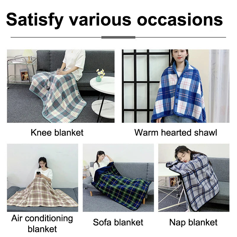 Wearable Plaid Fleece Blanket with Button | Warm Cozy Throw Wearable Fleece Blanket Axl