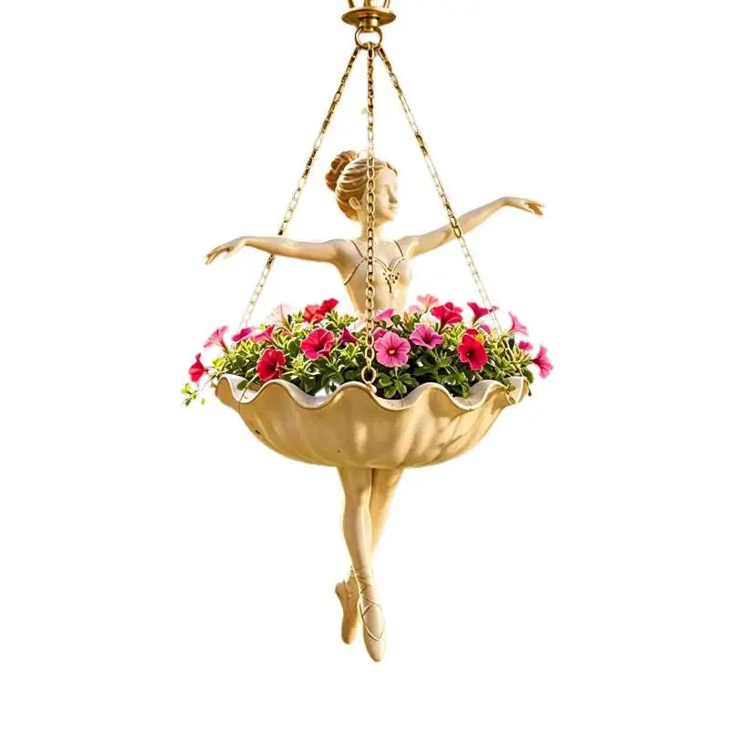 Resin Ballerina Hanging Planter – UV Resistant Fairy Flower Pot Hanging Planter Axl