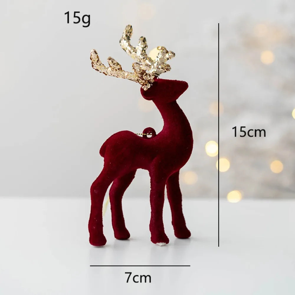 Glitter Reindeer Elk Flocked Christmas Tree Pendant Ornament Christmas Tree Ornament Axl Red
