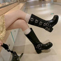 Women's Punk Mid-Calf Boots – Metal Buckle Chunky Wedge Heel Mid-Calf Boots Axl Black 40