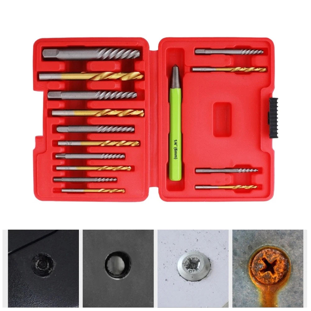 15-Pc Screw Extractor Set – Left Hand Drill Bits & Center Punch Screw Extractor Kit Axl