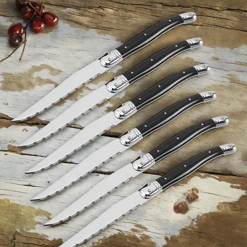 Laguiole Serrated Steak Knife Set – Black Handle, Stainless Steel Steak Knife Set Axl