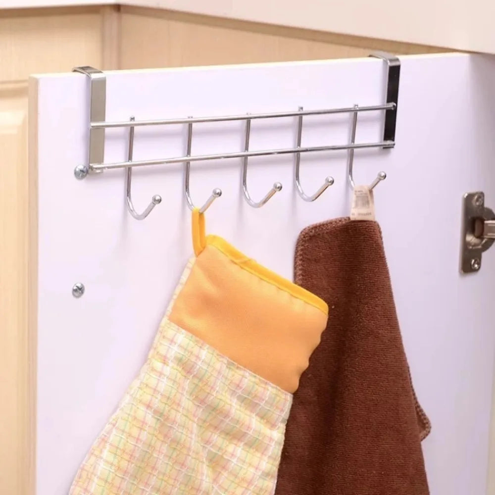 Over The Door 5-Hook Stainless Steel Organizer Rack Door Hook Organizer Axl