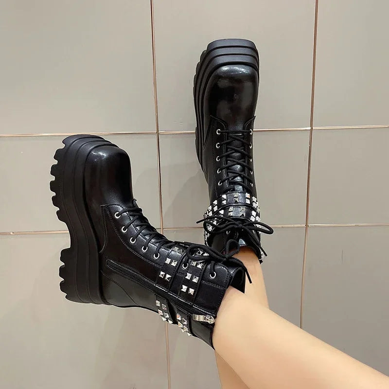 Women's Platform Chain Lace-Up Ankle Boots | Wedge Heel Platform Ankle Boots Axl