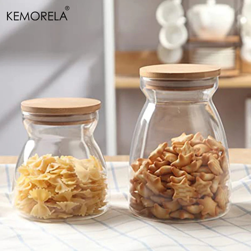 KEMORELA Glass Airtight Canister with Wood Lid | Kitchen Storage Glass Storage Canister Axl