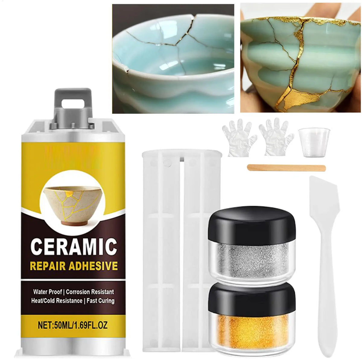 Kintsugi Gold Ceramic & Porcelain Repair Kit | 50ml Ceramic Repair Kit Axl