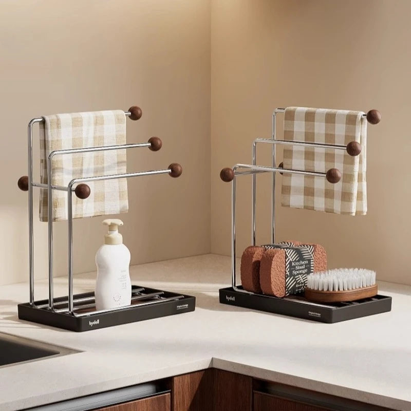 3-Tier Kitchen Rag Drain Rack – Countertop Dishcloth Organizer Kitchen Storage Rack Axl