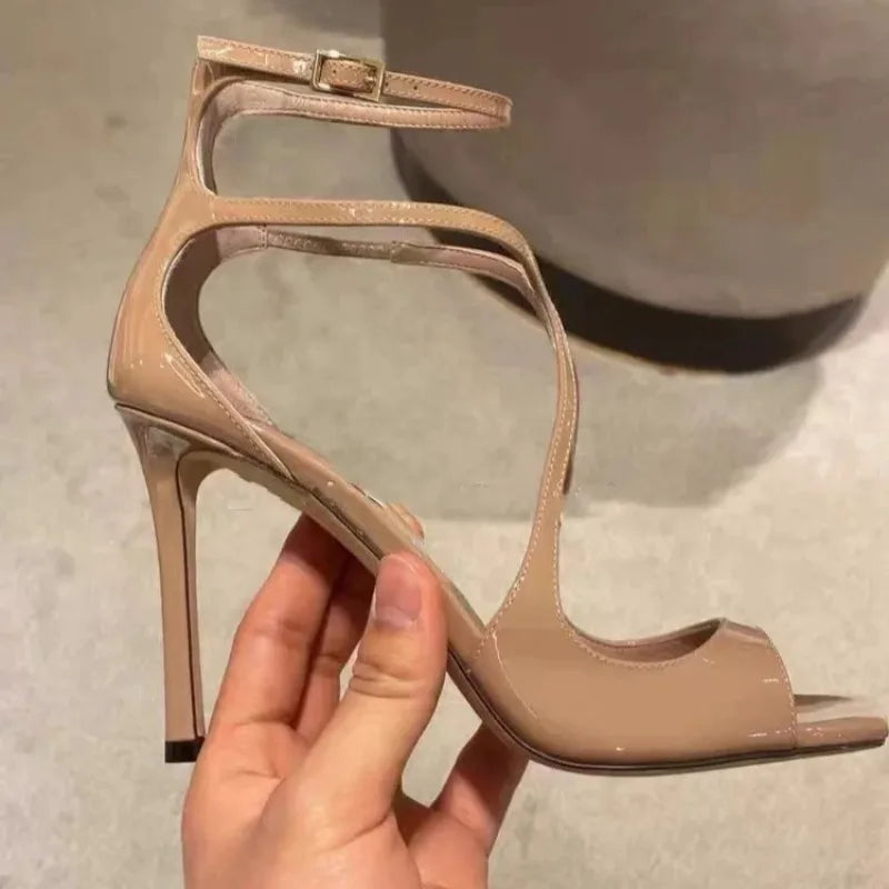 Women's Square Toe Stiletto Sandals – Patent Leather Heels Stiletto Heel Sandals Axl