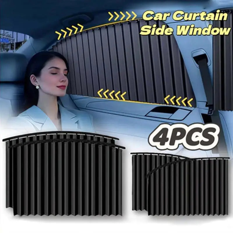 4-Pc Magnetic Car Window Curtains – Retractable Sun Shade Set Car Window Curtains Axl