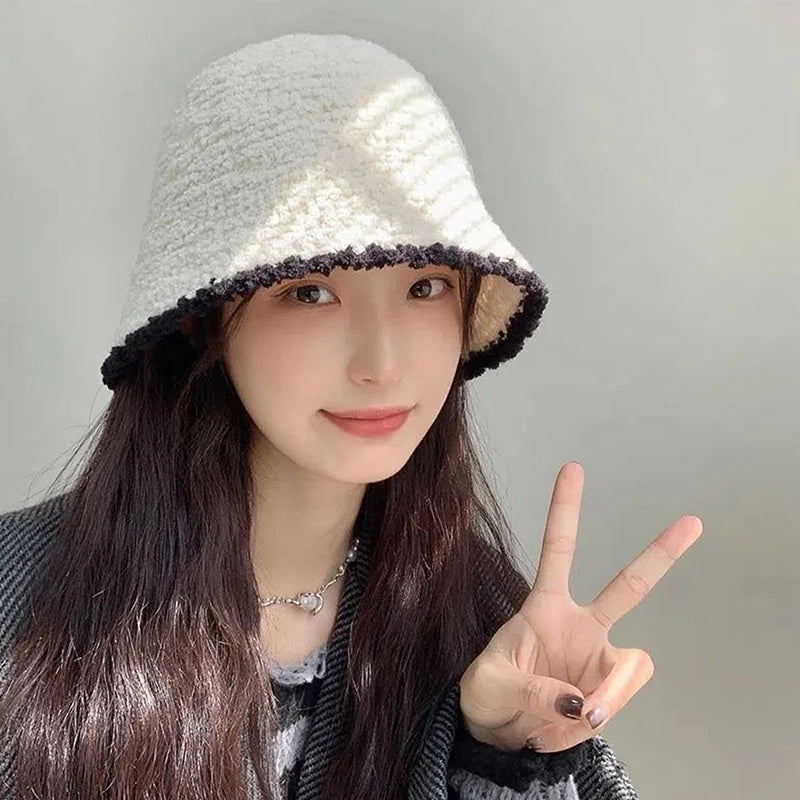Women's Colorblock Knit Bucket Hat – Fleece Lined Winter Beanie Knit Bucket Hat Axl