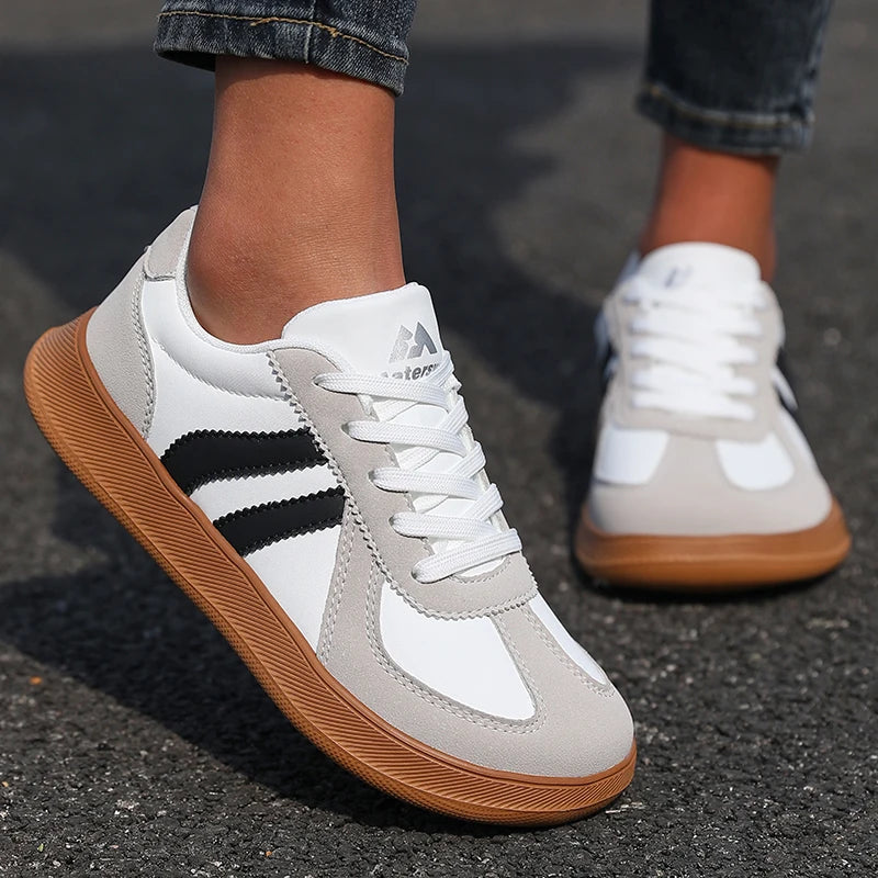 AZGB Women's Lightweight Striped Canvas Sneakers | Wide Fit Women's Walking Sneakers Axl