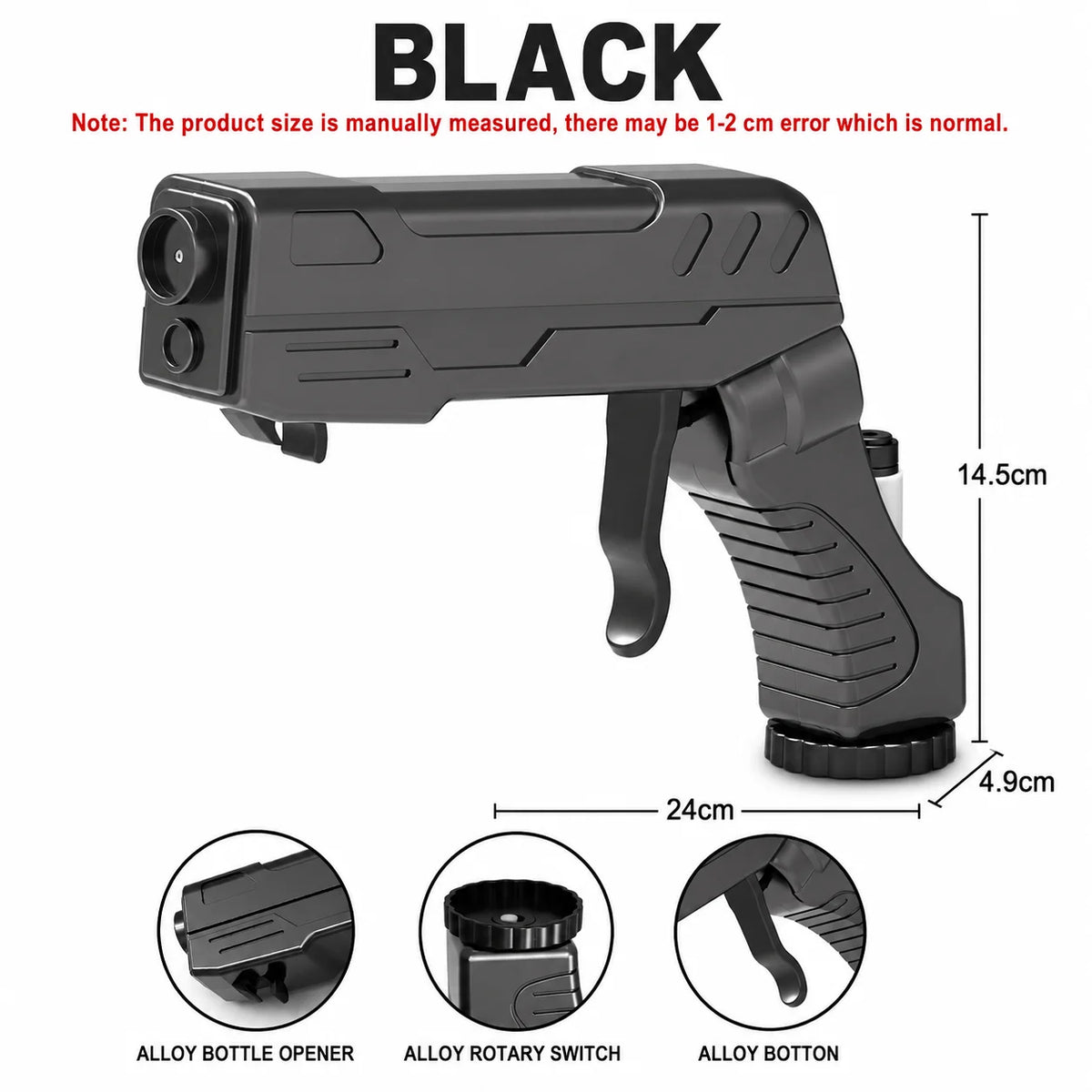 Champagne Gun Shooter – 3-in-1 Bubbly Blaster & Wine Stopper Party Bar Tool Axl Black