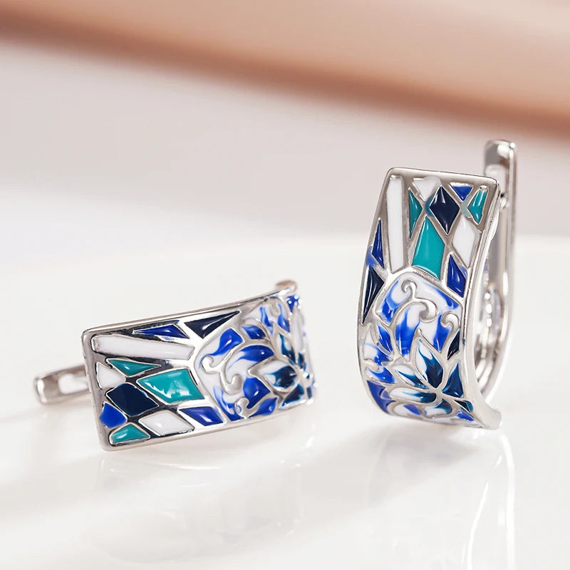 Huitan Blue Flower Hoop Earrings – Dainty Women's Jewelry Fashion Hoop Earrings Axl