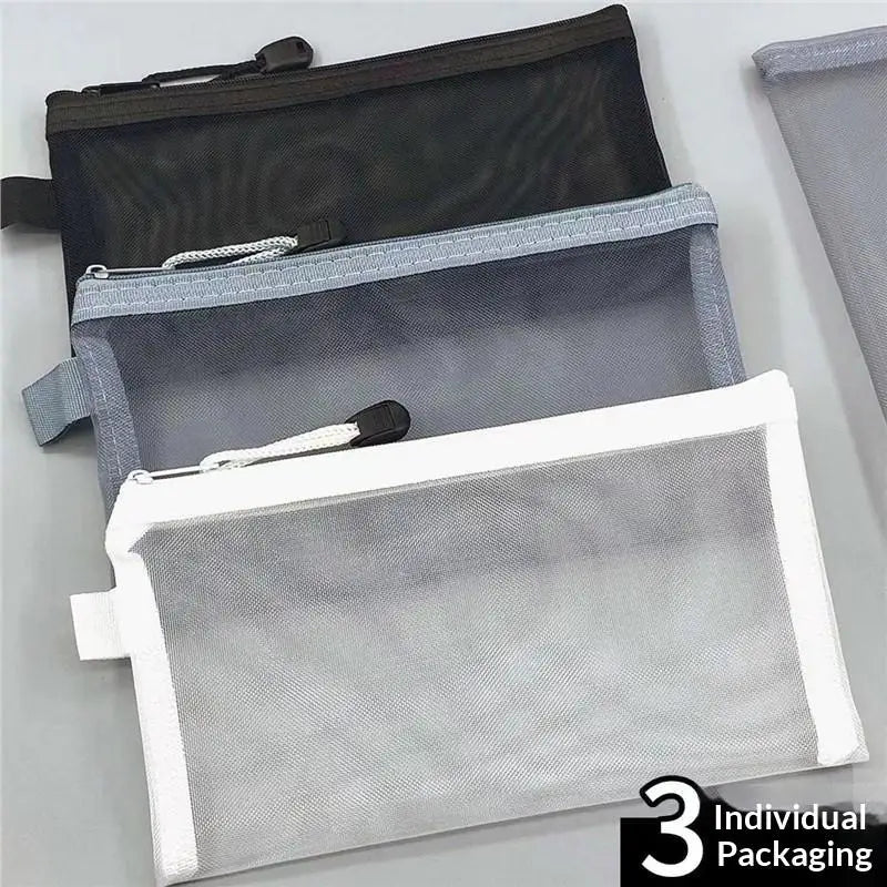 3-Pack Clear Mesh Pencil Cases – Large Nylon Zipper Pouches Mesh Pencil Case Axl Default Title