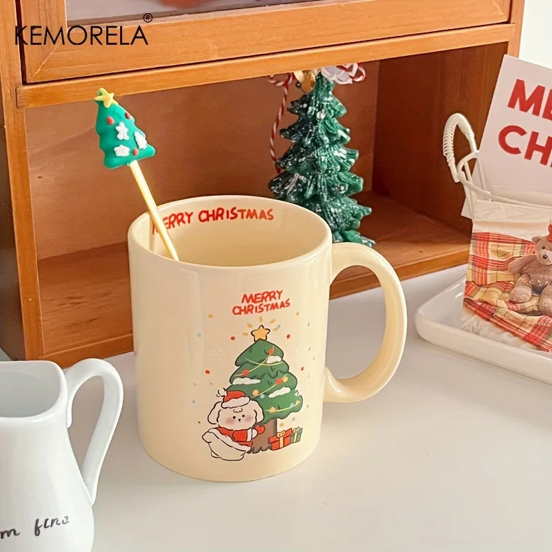 KEMORELA 350ml Christmas Ceramic Coffee Mug with Spoon Ceramic Coffee Mug Axl
