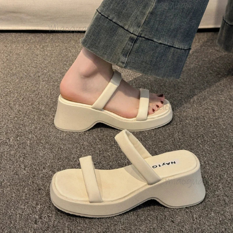 Women's Wedge Slide Slippers – 6.5cm Thick Sole Platform Shoes Wedge Slide Slippers Axl