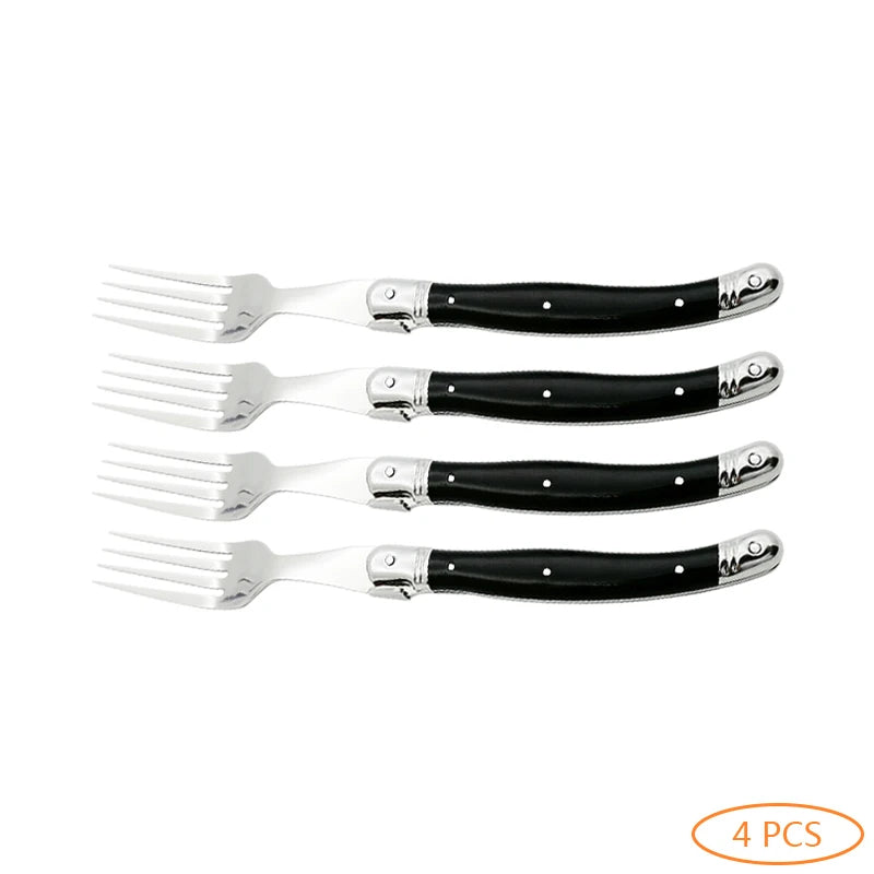 Laguiole Black Stainless Steel Cutlery Set – Fork Knife Spoon 2–10pc Flatware Cutlery Set Axl 4 PCS Fork