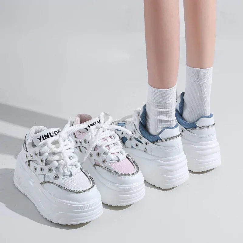 YEAE Women 8CM Platform Chunky Lace-Up Sneakers | Spring Shoes Platform Sneakers Axl