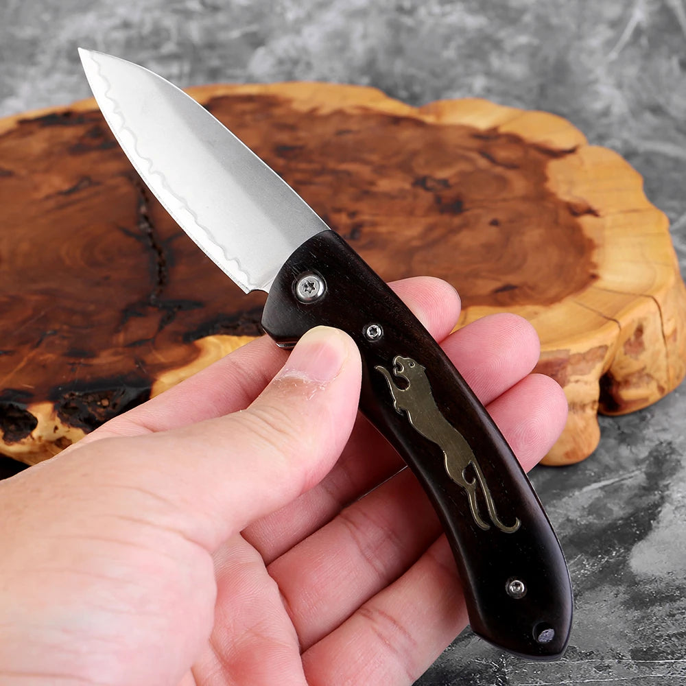 Xituo Folding Knife – 3-Ply Steel Blade & Ebony Handle EDC Folding Pocket Knife Axl