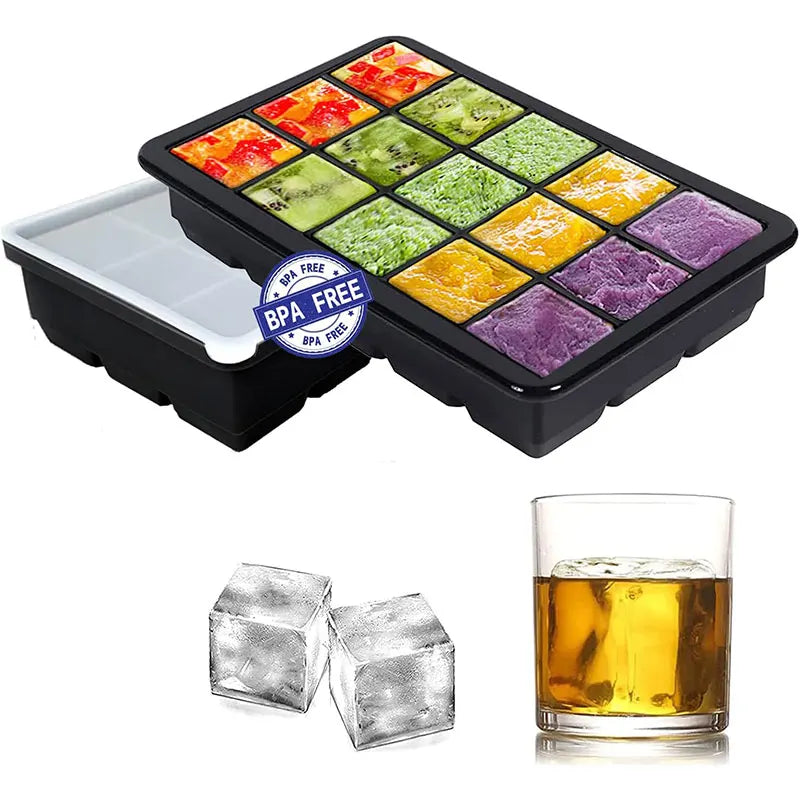 Silicone Ice Cube Trays with Lid – 6 & 15 Grid Stackable Ice Cube Tray Axl