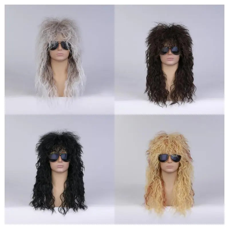 80s Rocker Mullet Wig – Long Curly Cosplay Wig for Men Costume Wig Axl