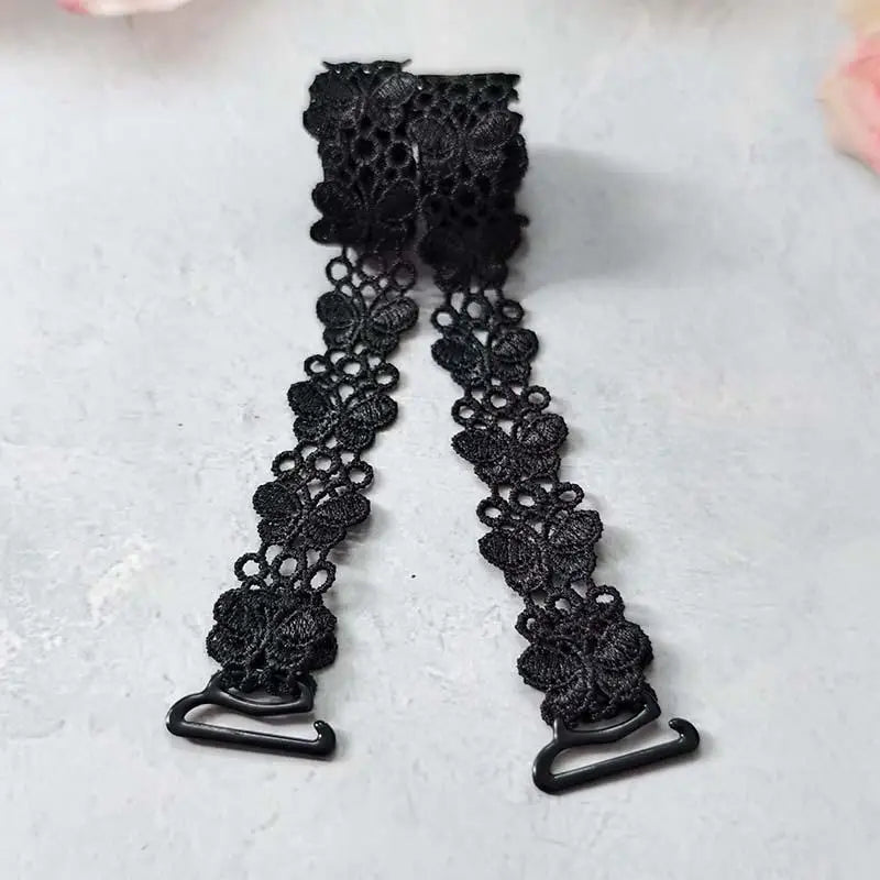 Women's Lace Embroidered Bra Straps – Adjustable & Detachable Bra Straps Axl Black One Size