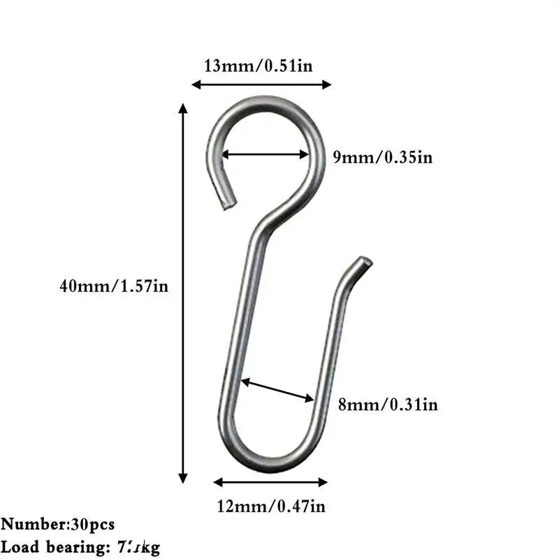 30-Pack Metal S-Hook Curtain Track Rings – Ceiling & Shower Curtain Track Hooks Axl