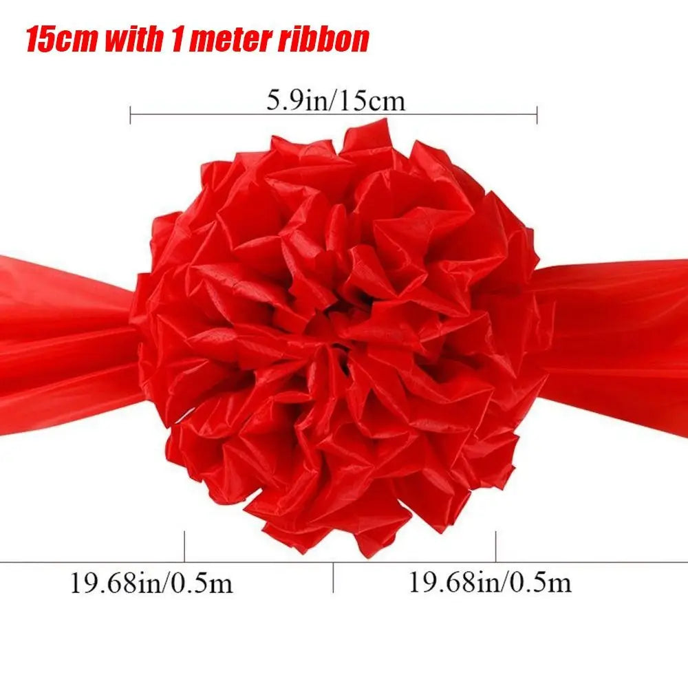 Red Satin Flower Ball with Ribbon – Wedding & Ceremony Decor Ceremony Flower Ball Axl 15cm with 1m ribbon