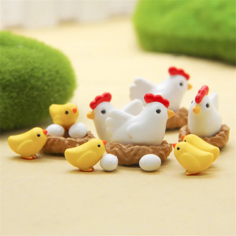 10-Piece Miniature Hen Chick Egg Nest Figurine Set | 1:12 Scale Miniature Figurine Set Axl