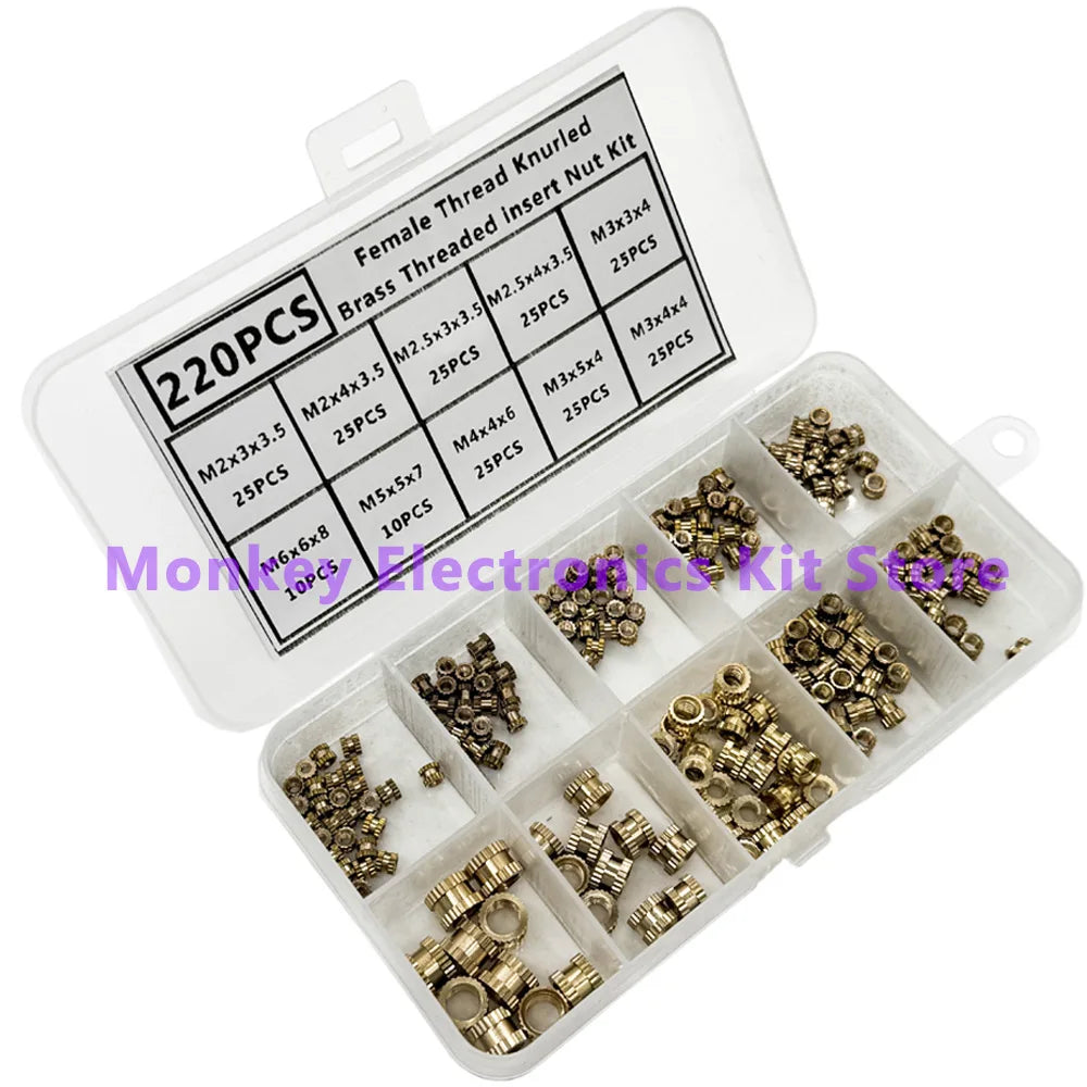 220-Piece Brass Heat Insert Nut Set M2–M6 | Knurled Thread Inserts Heat Insert Nut Set Axl 220PCS